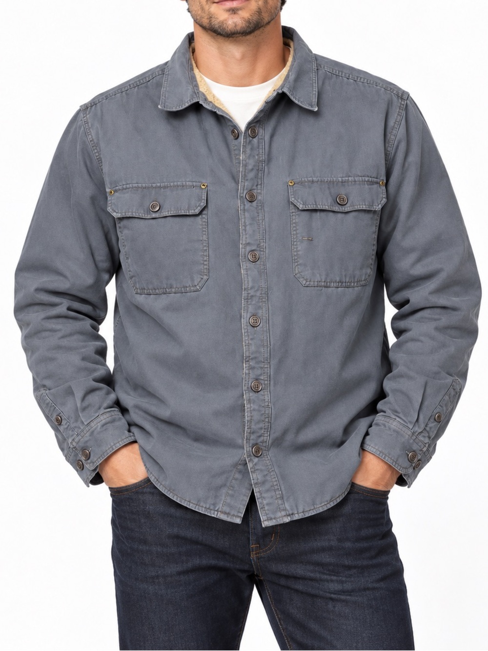 Outdoor Life Men’s XL Tall Sherpa Lined Gray Workwear Shirt Jacket